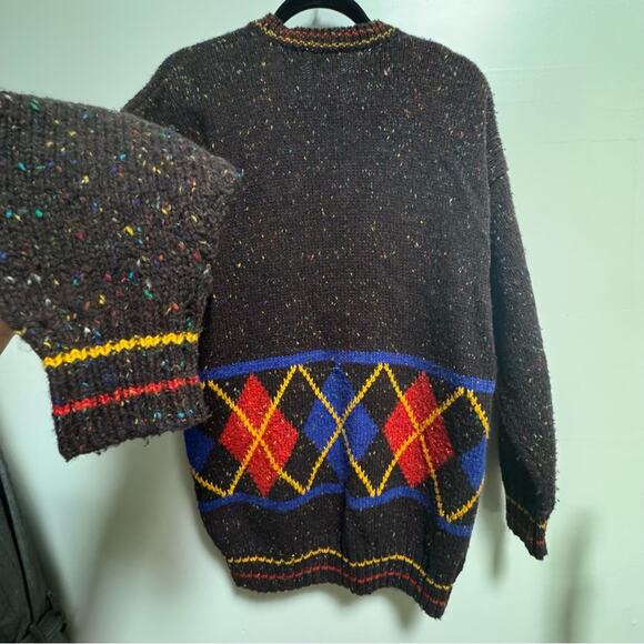 Vintage Cardigan Plaid Prep Argyle Thick Wool blend Button Small 80s - Picture 8 of 16